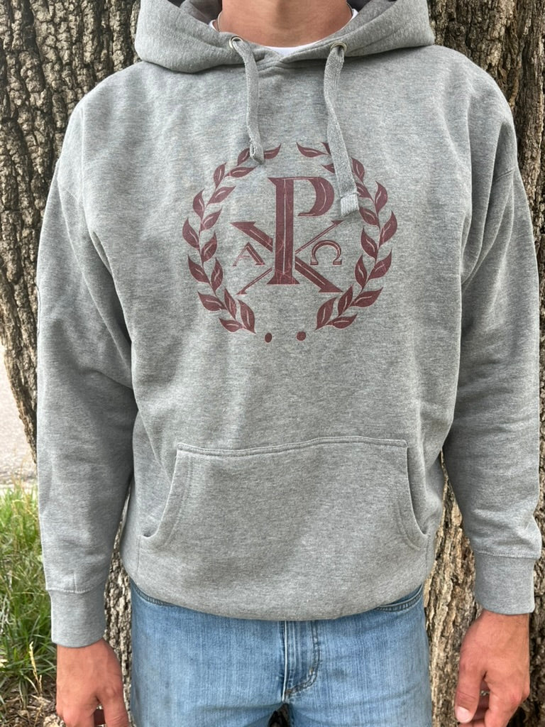 Chi Rho Unisex Hoodie, red emblem