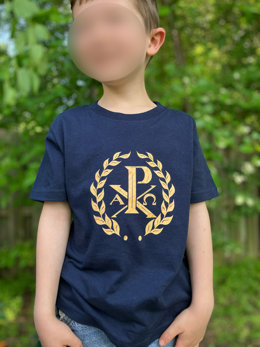 Chi Rho toddler t-shirt, gold emblem